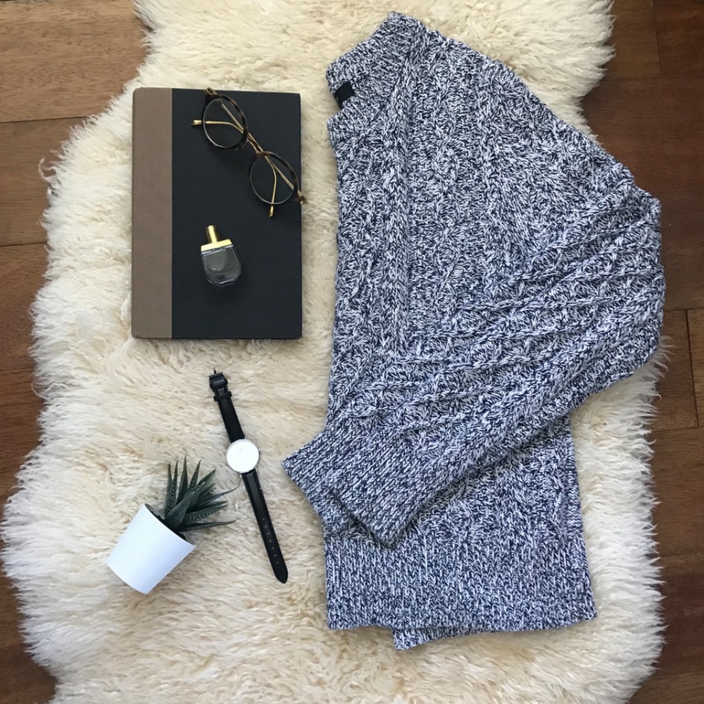 J. crew blue and white chunky cable knit sweater